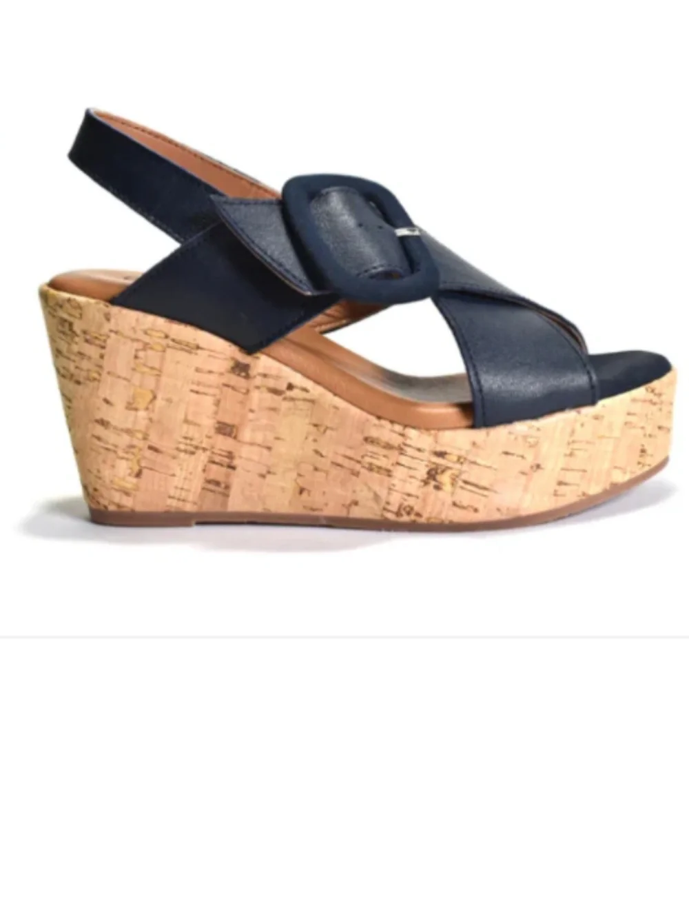 Cordani Dustin Cork Buckle Wedge in Navy